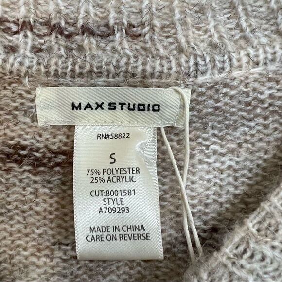 Max Studio Oatmeal Marled Knit Long Sleeve Pullover Sweater - Picture 7 of 8